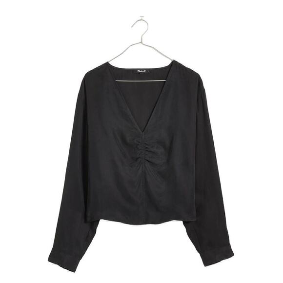 Madewell Women's Brushed Ruched-Front Top Black Size 0 - Picture 3 of 9